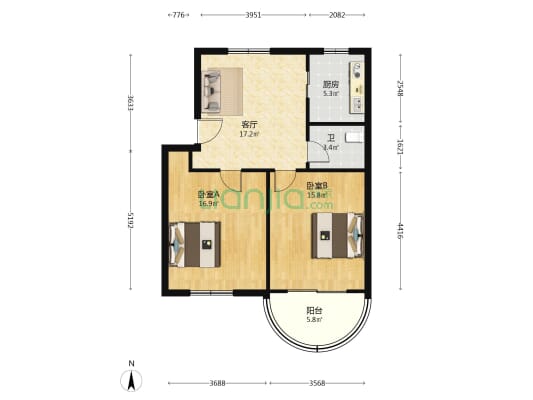马园新村 2室1厅1卫 74平方