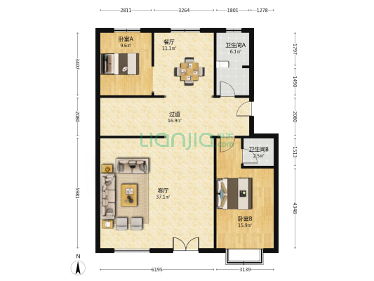 润泰苑 2室2厅2卫 260平方