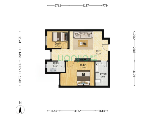 华庭嘉苑 2室1厅1卫 68平方