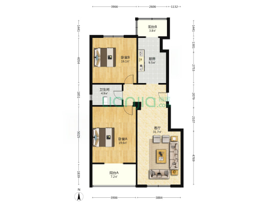 金海园 2室1厅1卫 124平方