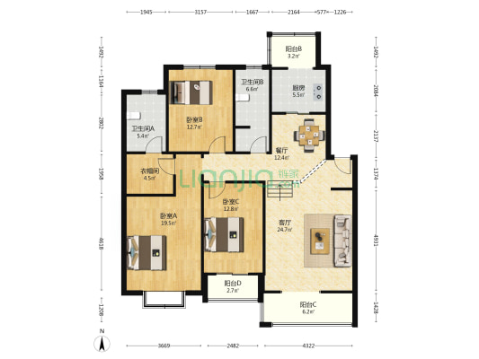夏泰园 3室2厅2卫 143平方