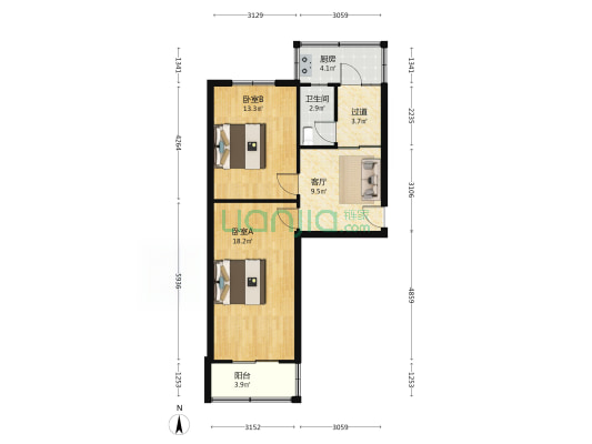 开关厂宿舍 2室1厅1卫 66平方
