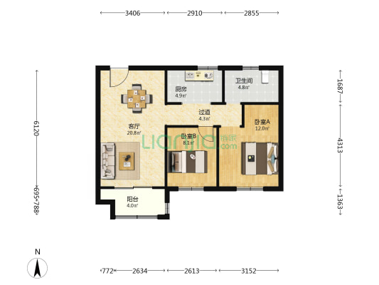 河海苑 2室1厅1卫 87平方
