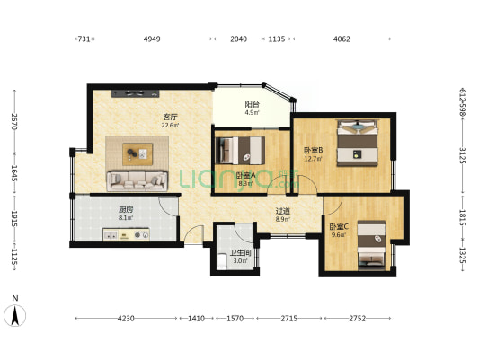 南华小区西苑 3室1厅1卫 88平方