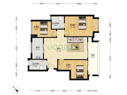 万科未来星光二期 3室1厅2卫 101平方