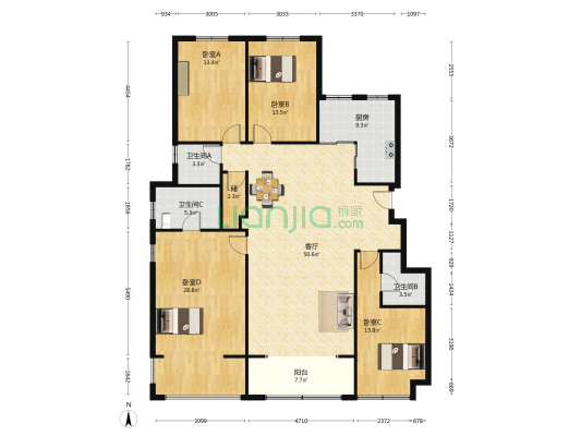 金隅南七里翰墨园 4室1厅3卫 154平方