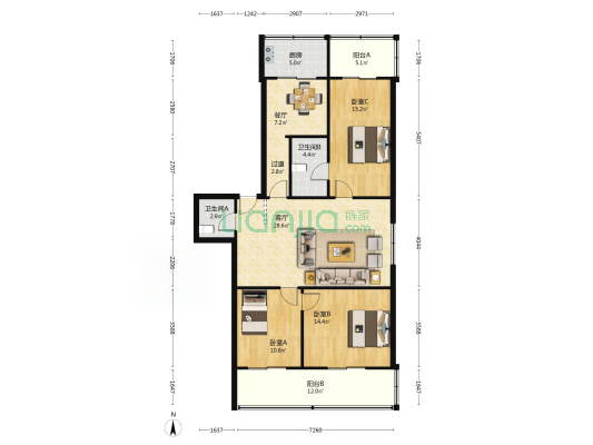 合江亭花园 3室2厅2卫 112平方