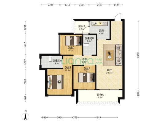 牧云溪谷·和悦府 3室1厅2卫 86平方