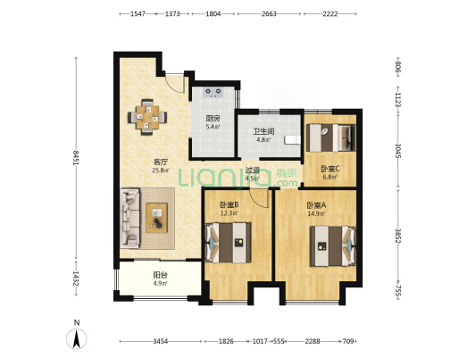 墩张家园 3室1厅1卫 106平方