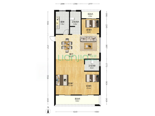 融杭府 3室1厅2卫 117平方