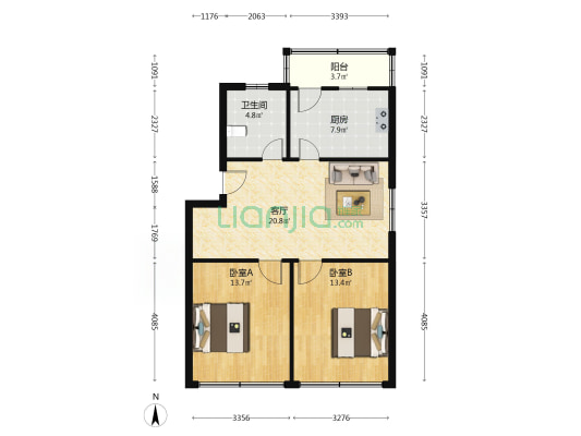 人民东路4号 2室1厅1卫 73平方