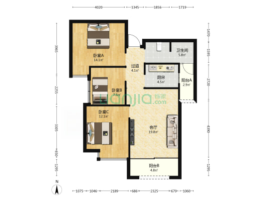 花栖里 3室1厅1卫 96平方