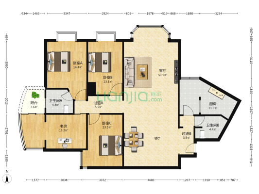 建东大厦 4室1厅2卫 179平方