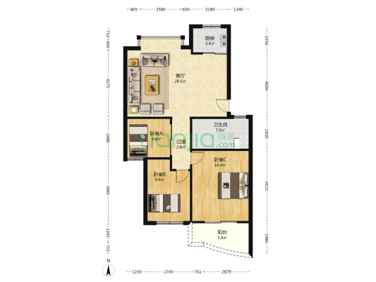 凯润花园一区 3室1厅1卫 97平方