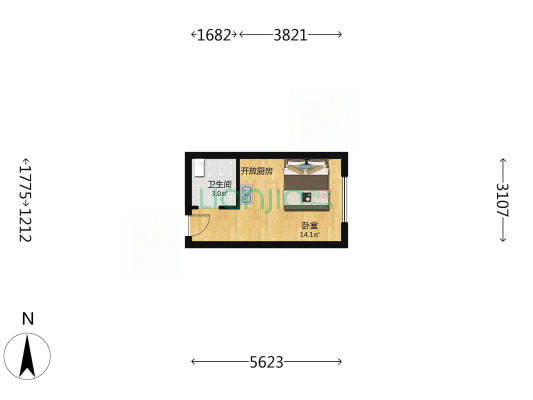 北二西路 1室0厅1卫 26平方