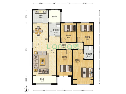 阳光城11号院 4室1厅2卫 152平方
