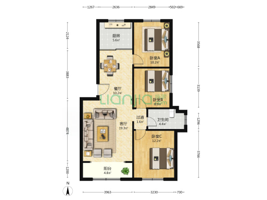 华商金谷 3室2厅1卫 115平方
