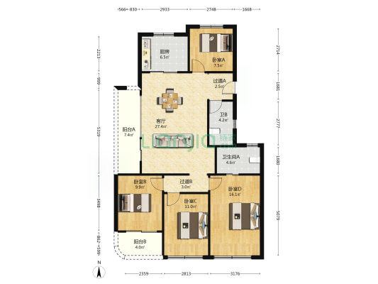 悦潮云望府 4室1厅2卫 129平方