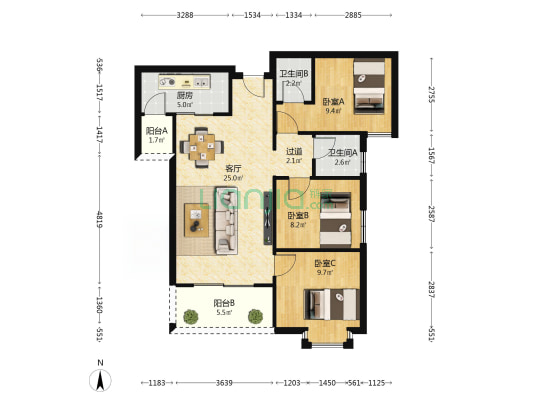 银泉一品天誉 3室1厅2卫 98平方