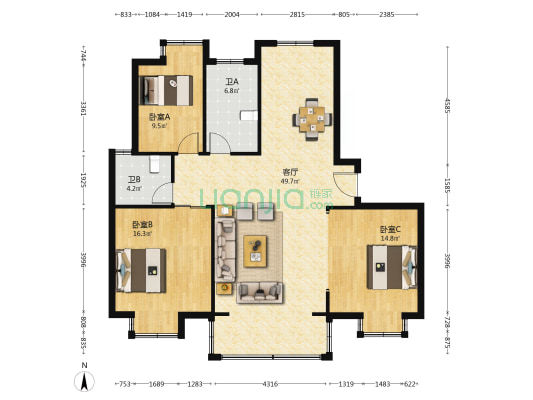 锦绣花苑四期 3室1厅2卫 138平方