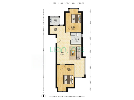 弘泽天泽 2室1厅1卫 93平方