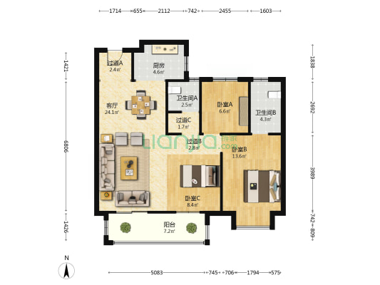 交投逸景天宸 3室1厅2卫 106平方