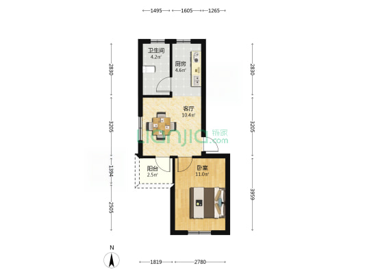 大众公寓 1室1厅1卫 41平方