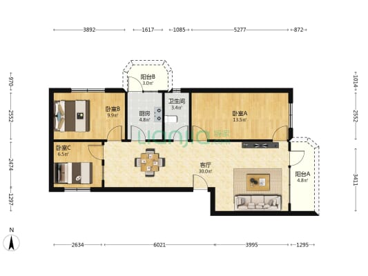 深华运输住宅楼 3室1厅1卫 92平方
