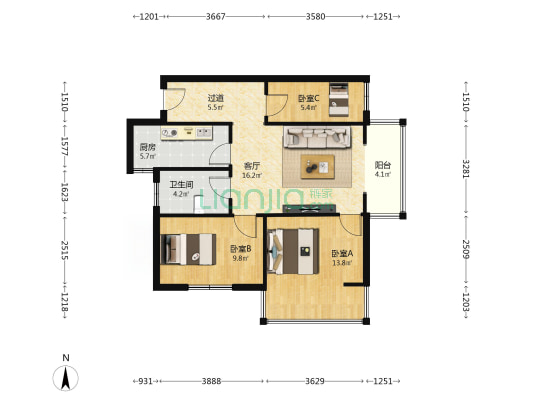 西固区双创公寓 3室1厅1卫 98平方