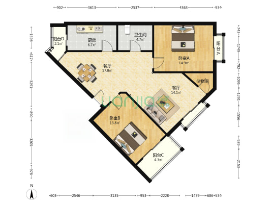 隆鹏园 2室2厅1卫 98平方