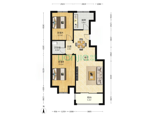 金铭玉福源 2室1厅1卫 94平方