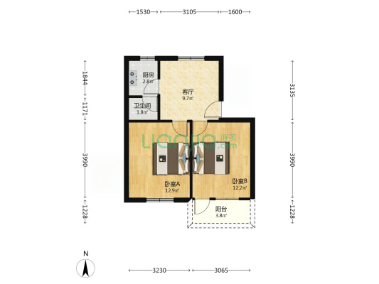 港湾路104号大院 2室1厅1卫 53平方