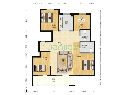 天阳大唐·凤澜邸 4室1厅2卫 130平方