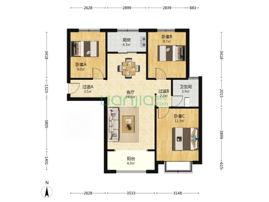 御清苑 3室1厅1卫 106平方