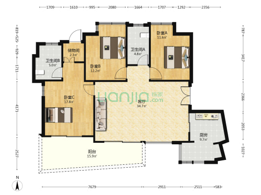 天玑幻影 3室1厅2卫 130平方