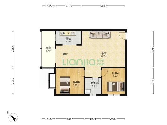 牡丹园小区 2室1厅1卫 78平方