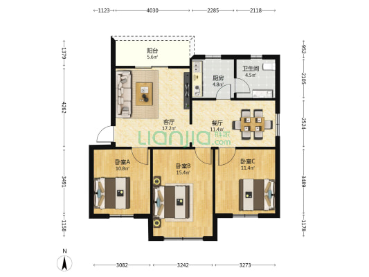 华海小区 3室2厅1卫 95平方