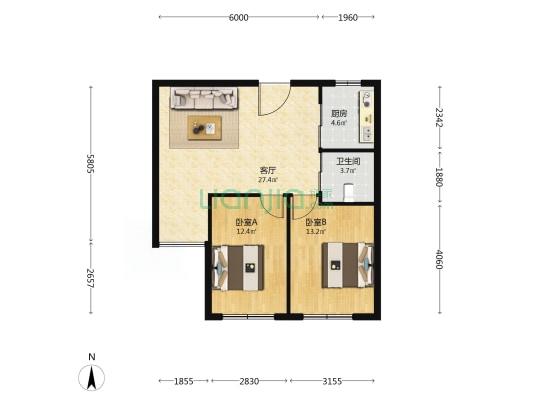 五金机电城 2室1厅1卫 94平方