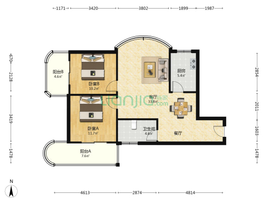 岗坡阳光新苑 2室1厅1卫 101平方
