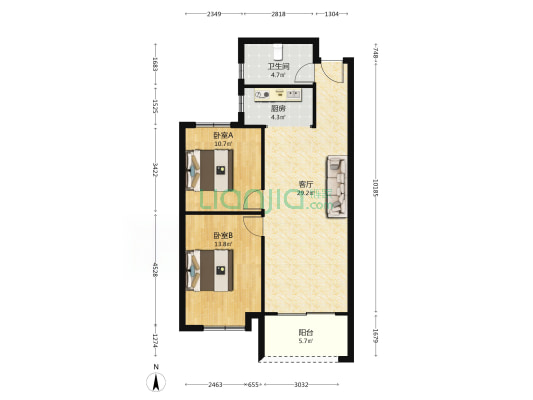 颍淮学府 2室1厅1卫 90平方
