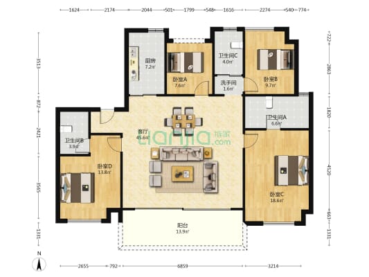 碧桂园博萃梅溪 4室1厅4卫 167平方