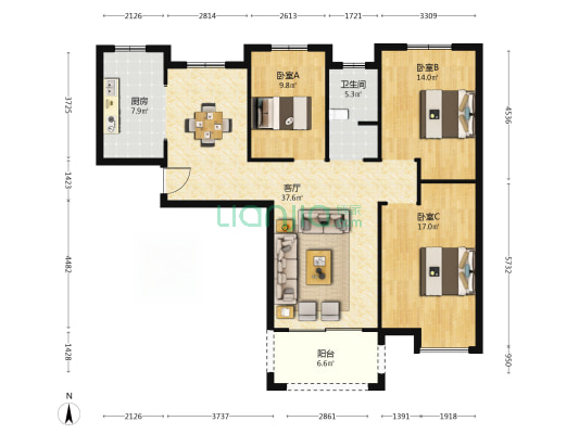栖霞苑E区 3室1厅1卫 127平方