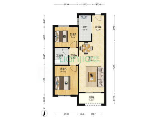 万科·水晶城 2室1厅1卫 80平方