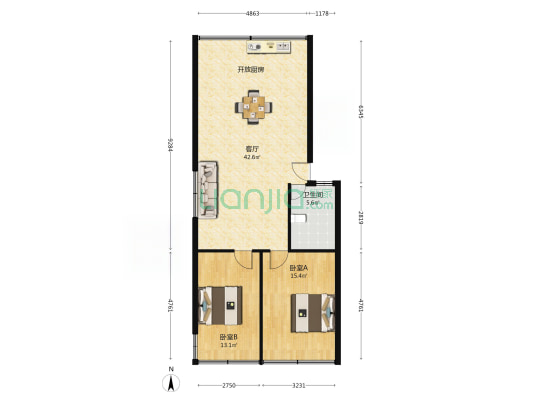 安居花园 2室1厅1卫 90平方