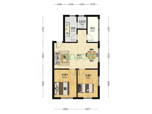 松北水厂宿舍 2室1厅1卫 72平方