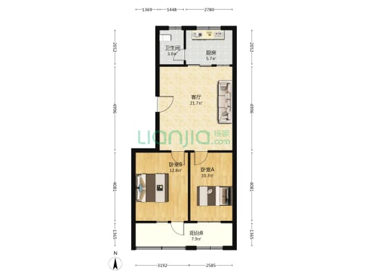 兴隆街19号院 2室1厅1卫 73平方