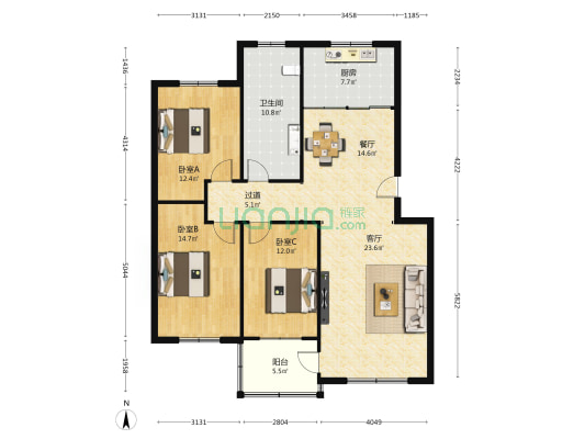 金润名仕居 3室2厅1卫 130平方