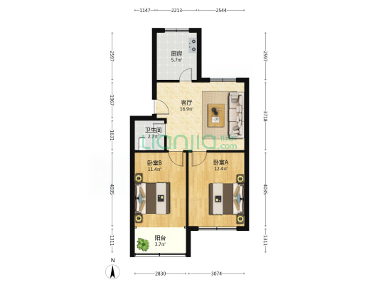 建筑公司家属院 2室1厅1卫 65平方