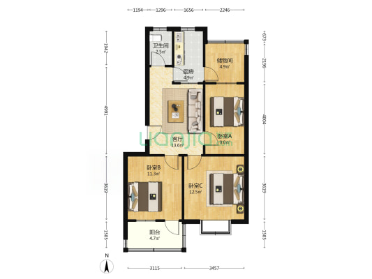 东源小区南区 3室1厅1卫 79平方
