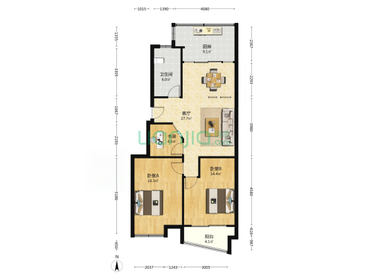 星湖·知音 3室1厅1卫 105平方